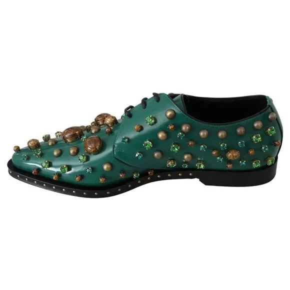 Dolce & Gabbana Emerald Leather Dress Shoes with Crystal Accents - Picture 7 of 9